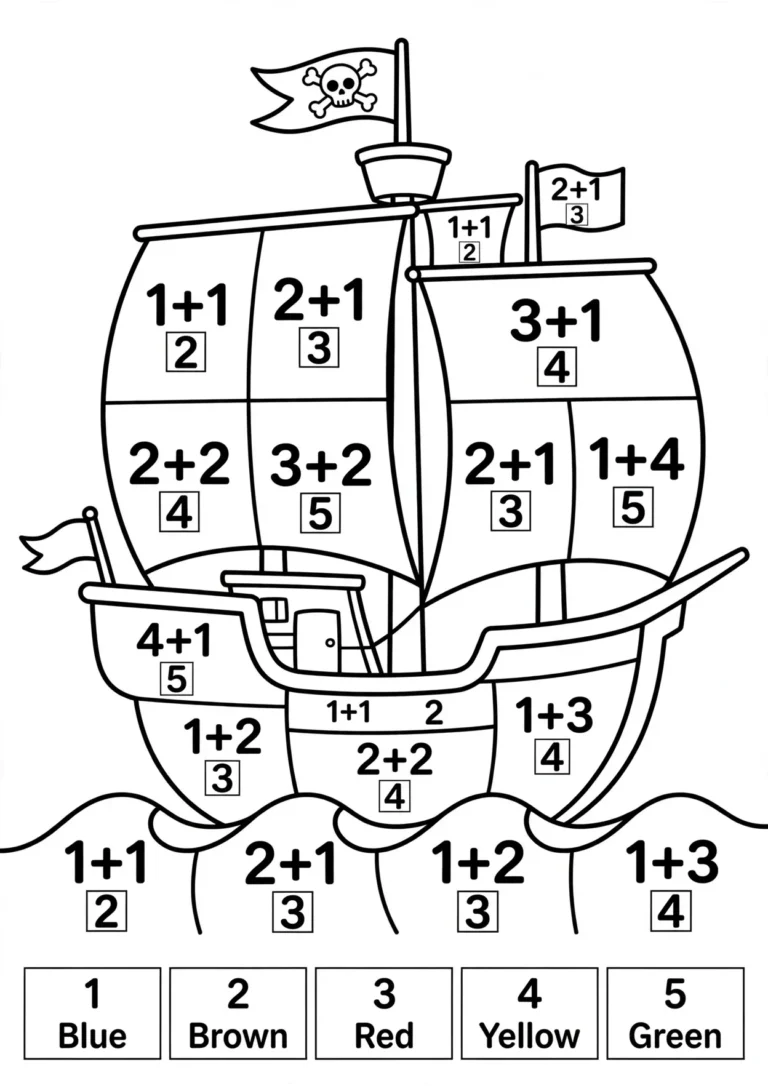 Pirate Ship Addition Color-by-Number