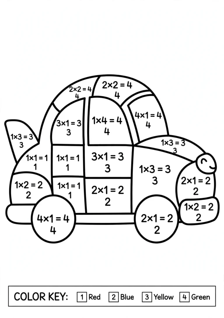 Race Car Multiplication Color-by-Number