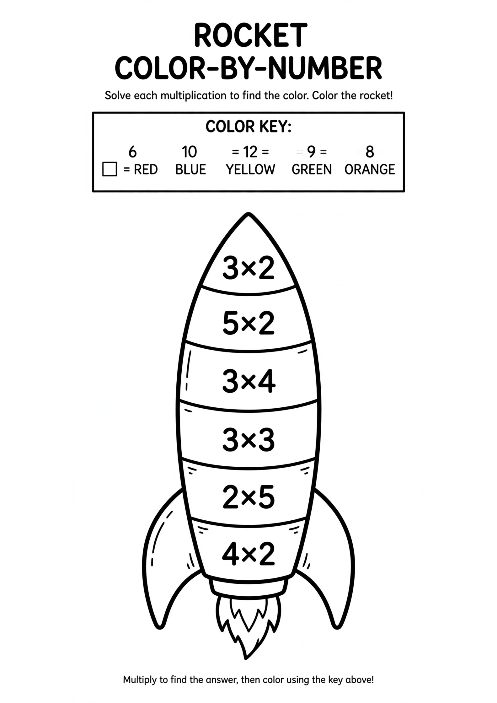 Rocket Multiplication Color-by-Number